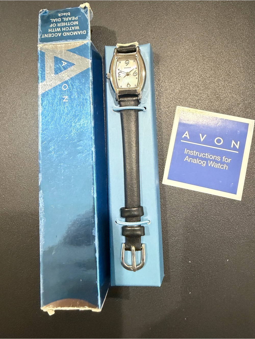 Avon Women’s Vintage Diamond Accent Watch with Mother of Pearl Dial Black Strap - Picture 7 of 7